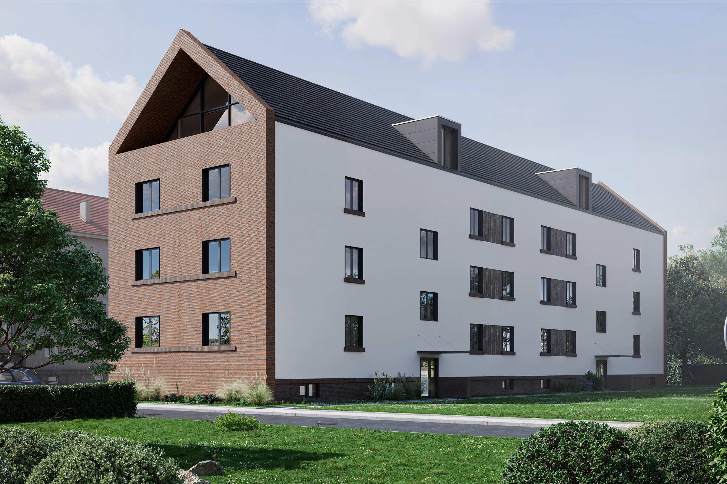 Návrh bytového domu s cihlovým obkladem StoBrick