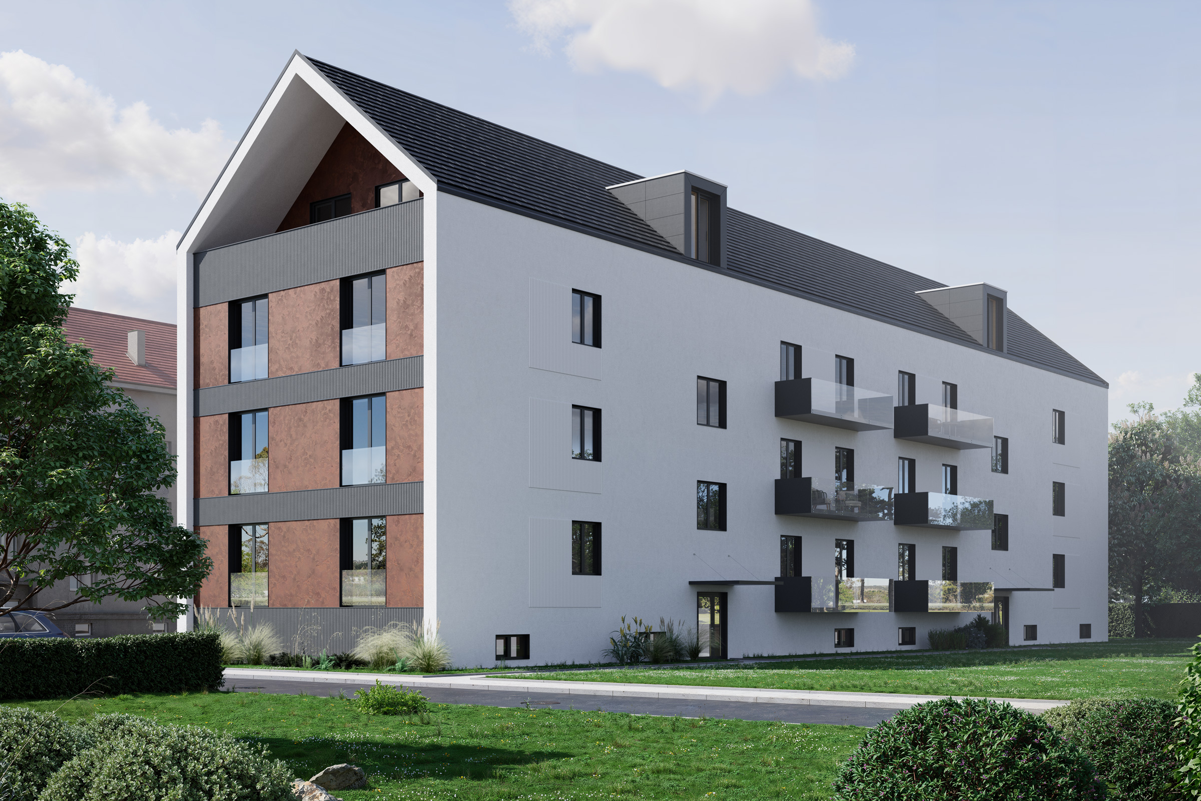 Návrh bytového domu s použitím kreativních omítek StoSignature